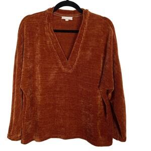Coco + Jamieson Womens Medium M Rust Orange Chenille V Neck Sweater Pullover